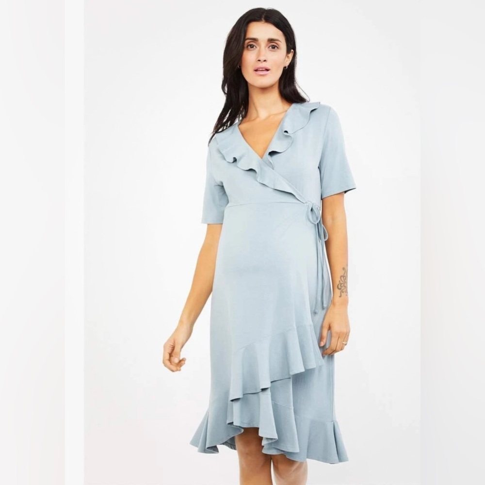 Isabella Oliver Size 4 Sea Green Ellen Maternity/Nursing Ruffle Wrap Dress